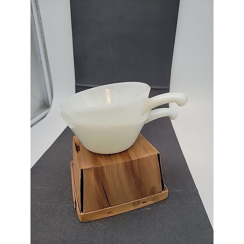 Vintage Anchor Hocking Milk Glass Soup Bowl With Handle, Set of 2 White USA